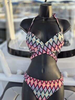 Victoria's Secret Light Pink Bikini Bottom with Multicolor Trim